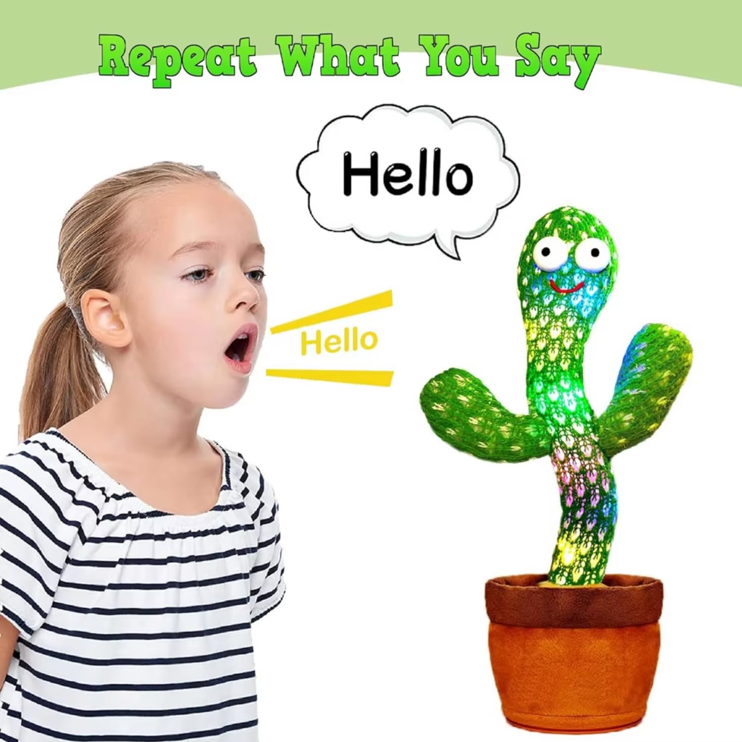 GilliBilli - Dancing Cactus Toy for Kids - Rechargeable Talking Singing Children Baby Plush Electronic Toys | Voice Recording | Repeats What You Say | LED Lights